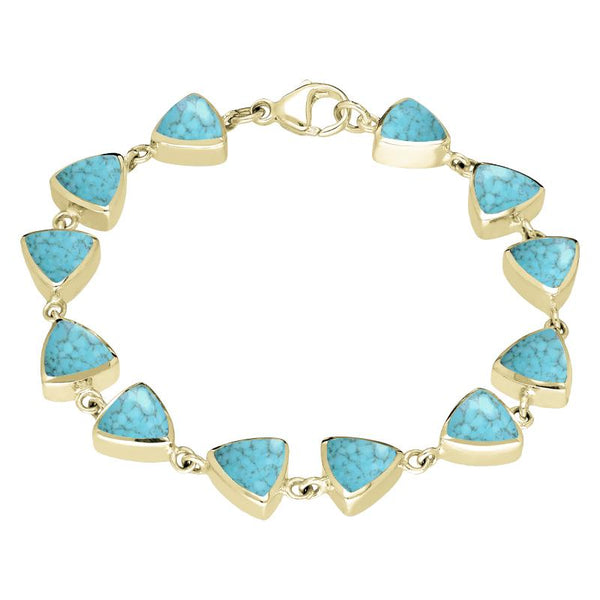 9ct Yellow Gold Turquoise Curved Triangle Bracelet. B244.
