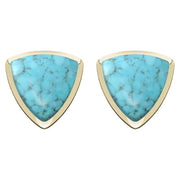 9ct Yellow Gold Turquoise Curved Triangle Stud Earrings. E203.