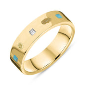 9ct Yellow Gold Diamond Turquoise King's Coronation Hallmark Princess Cut 5mm Ring  R1193_CFH