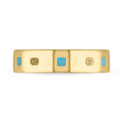 9ct Yellow Gold Diamond Turquoise King's Coronation Hallmark Princess Cut 5mm Ring  R1193_CFH