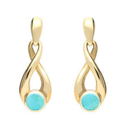 9ct Yellow Gold Turquoise Eternity Loop Drop Earrings. E074. 