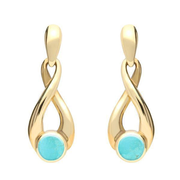 9ct Yellow Gold Turquoise Eternity Loop Drop Earrings. E074. 