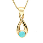 9ct Yellow Gold Turquoise Eternity Loop Necklace. P088. 