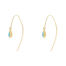 9ct Yellow Gold Turquoise Fleur De Lis Disc Drop Earrings, E1373.