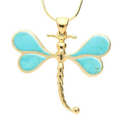 9ct Yellow Gold Turquoise Four Stone Dragonfly Necklace. P1473.