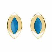 9ct Yellow Gold Turquoise Framed Marquise Stud Earrings E561