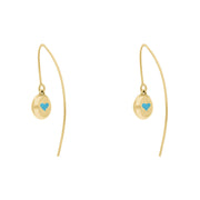 9ct Yellow Gold Turquoise Heart Disc Drop Earrings, E1372.