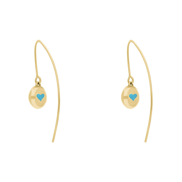 9ct Yellow Gold Turquoise Heart Disc Drop Earrings, E1372.