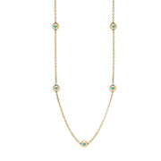 9ct Yellow Gold Turquoise Heart Link Disc Chain Necklace, N746.