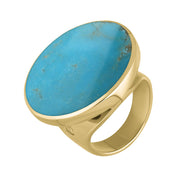 9ct Yellow Gold Turquoise King's Coronation Hallmark Medium Round Ring R610 CFH