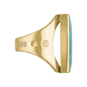 9ct Yellow Gold Turquoise King's Coronation Hallmark Medium Square Ring R604 CFH