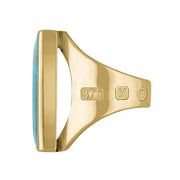 9ct Yellow Gold Turquoise King's Coronation Hallmark Medium Square Ring R604 CFH