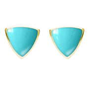 9ct Yellow Gold Turquoise Large Curved Triangle Stud Earrings. E209. 