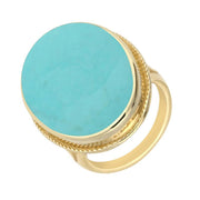 9ct Yellow Gold Turquoise Large Rope Edged Ring. R066