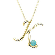 9ct Yellow Gold Turquoise Love Letters Initial K Necklace P3458C