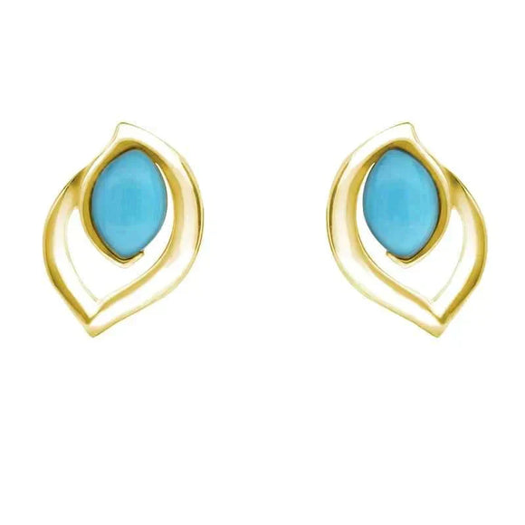 9ct Yellow Gold Turquoise Marquise Flame Stud Earrings E1906
