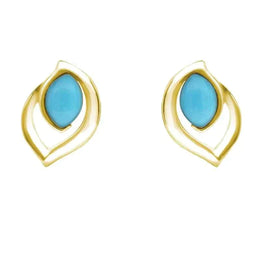 9ct Yellow Gold Turquoise Marquise Flame Stud Earrings E1906