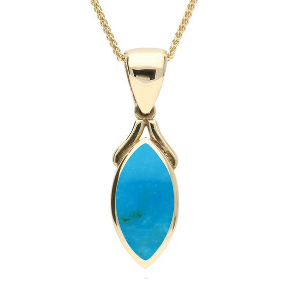9ct Yellow Gold Turquoise Marquise Necklace. P388.