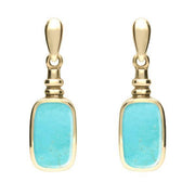 9ct Yellow Gold Turquoise Oblong Bottle Top Drop Earrings E055