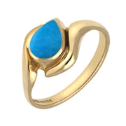 9ct Yellow Gold Turquoise Offset Pear Ring. R071.