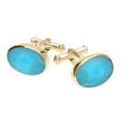 9ct Yellow Gold Turquoise Oval Cushion Cufflinks. CL127.