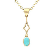 9ct Yellow Gold Turquoise Oval Drop Necklace. P166.