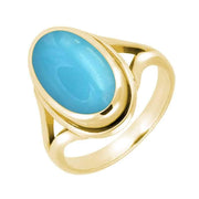 9ct Yellow Gold Turquoise Oval Ridged Ring R113
