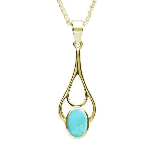 9ct Yellow Gold Turquoise Oval Spoon Necklace. P161.
