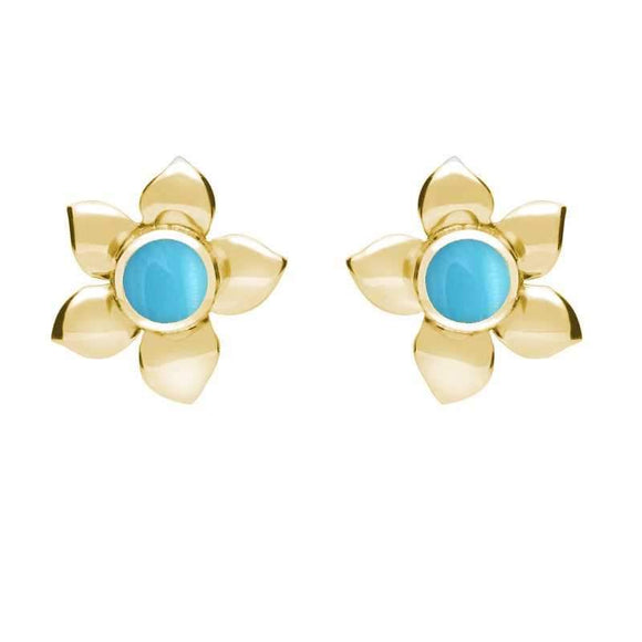 9ct Yellow Gold Turquoise Petal Stud Earrings E028
