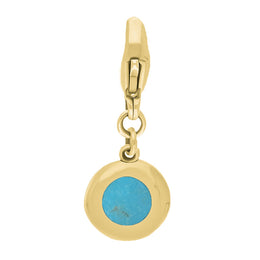 9ct Yellow Gold Turquoise Round Shaped Heart Clip Charm, G665.