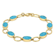 9ct Yellow Gold Turquoise Seven Oval Stone Bracelet. B185.