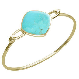 9ct Yellow Gold Turquoise Slim Cushion Bangle. B035.