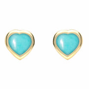 9ct Yellow Gold Turquoise Small Framed Heart Stud Earrings. E763.
