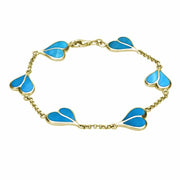 9ct Yellow Gold Turquoise Split Heart Bracelet. B360.