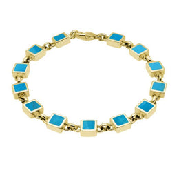 9ct Yellow Gold Turquoise Square Stone Bracelet. B233.