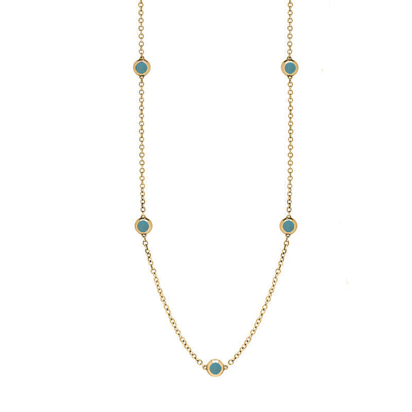 9ct Yellow Gold Turquoise Star Link Disc Chain Necklace, N744.