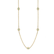 9ct Yellow Gold Turquoise Star Link Disc Chain Necklace, N744.
