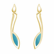9ct Yellow Gold Turquoise Toscana Long Marquise Drop Earrings. E1187.
