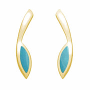 9ct Yellow Gold Turquoise Toscana Long Marquise Stud Earrings. E1185.