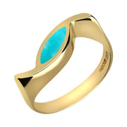 9ct Yellow Gold Turquoise Toscana Overlapping Marquise Ring. R525.
