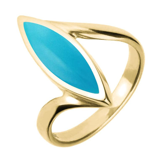 9ct Yellow Gold Turquoise Toscana Twist Marquise Ring. R512.