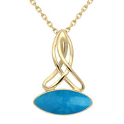 9ct Yellow Gold Turquoise Wide Marquise Celtic Necklace P1393