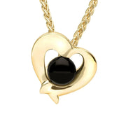 9ct Yellow Gold Whitby Jet Abstract Heart Necklace P2537