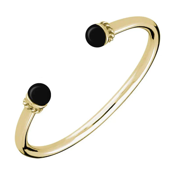 9ct Yellow Gold Whitby Jet Bead Twist Bangle. B724.