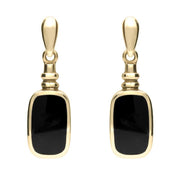 9ct Yellow Gold Whitby Jet Oblong Bottle Top Drop Earrings. E055.