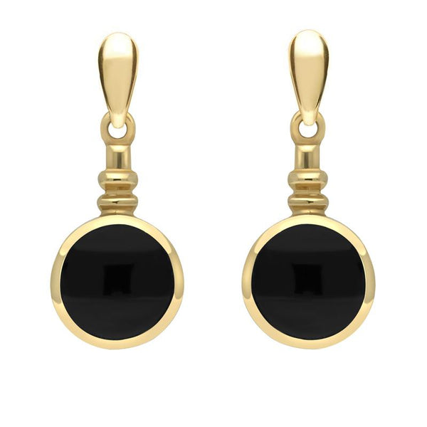 9ct Yellow Gold Whitby Jet Bottle Top Drop Earrings E054