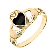 9ct Yellow Gold Whitby Jet Claddagh Set Ring R074