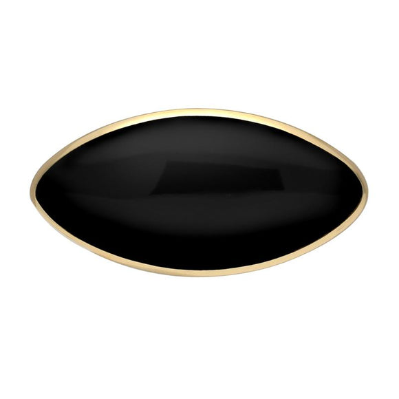 9ct Yellow Gold Whitby Jet Contemporary Long Oval Brooch. M083.