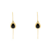 9ct Yellow Gold Whitby Jet Cross Disc Drop Earrings