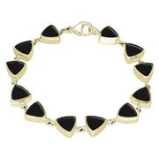 9ct Yellow Gold Whitby Jet Curved Triangle Bracelet. B244.
